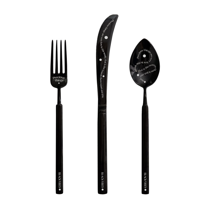 Stylish & Modern Flatware Set - Black Polished Stainless Steel Utensils Service for 3, with Dinner Knife, Dinner Spoon, Dinner Fork, 3 Piece Place Setting