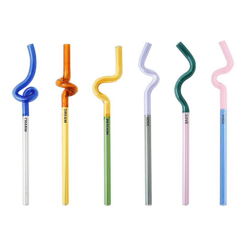 Reusable Bent Glass Straw, Colorful Borosilicate Glass Straw for Adults and Kids, Suitable for Smoothies, Milk, Water, Juice, and Coffee